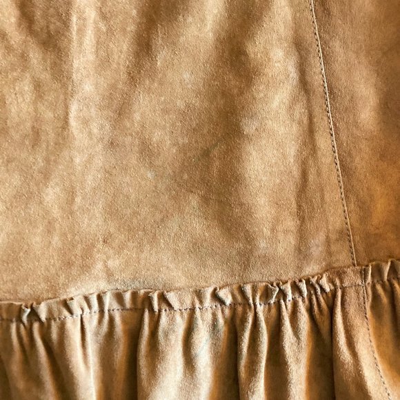 New! Weekend MaxMara tan brown suede long skirt, tiered ruffle (genuine leather) - Picture 6 of 8